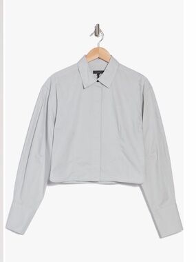 rag & bone Becca Cropped Poplin 
Cropped Light Gray Button-Front Shirt